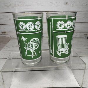 Vintage Libbey Colonial Americana Homestead Drinking Glasses Set of 2 MCM 12 Oz.